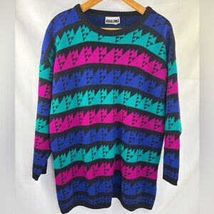 Vintage Great Times 80s Geometric Patterned Colorful Knit Sweater L/XL